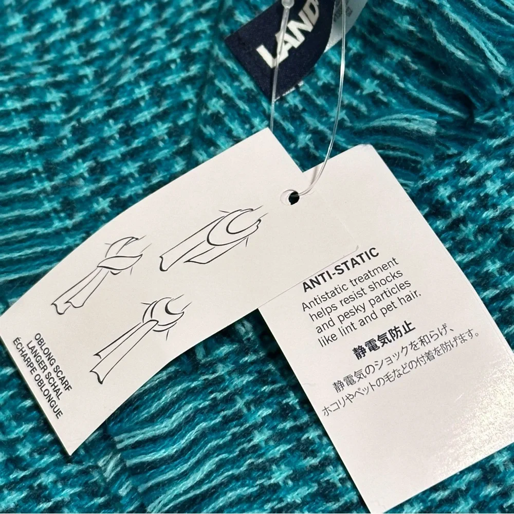 Land’s End NWT Teal Aqua Turquoise Checked Woven Scarf. Soft & Lightweight Blue